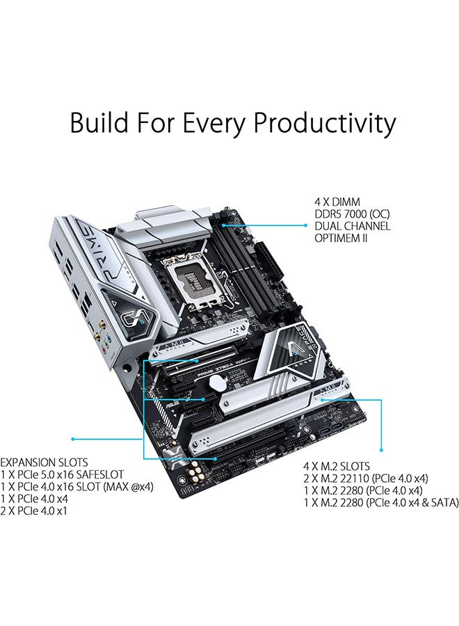 Prime Z790-A WiFi 6E LGA 1700(Intel®13th&12th) ATX Motherboard (16+1 DrMOS, PCIe 5.0,DDR5,4X M.2 Slots,2.5 Gb LAN,USB 3.2 Gen 2 Front Panel Type-C, Thunderbolt™ 4/USB4, DP) Black