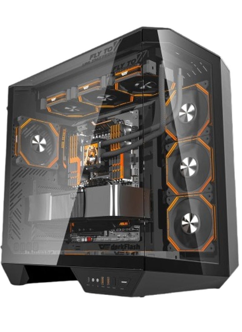 DY470 ATX Mid Tower PC Case – Supports ATX/M-ATX/ITX Motherboards, Up to 410mm GPU, 175mm CPU Cooler, 10 Fan Support, 2 Radiators (360mm Top/Side, 120mm Rear), 0.7mm SPCC Steel, 7 PCIe Slots, USB 3.0 x2, Type-C x1, HD Audio, Pre-installed ARGB Fans | Black