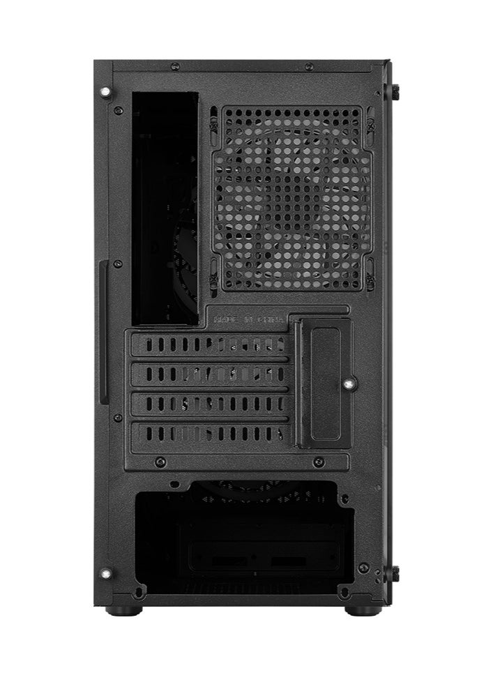 AEROCOOL Mini Tower Case Trinity Mini-G-BK-v3, Full Tempered Glass Side Panel, Supports Liquid Cooling, Built-in Air Vents, Supports Micro-ATX and Mini-ITX Motherboards, 3x ARGB Fan Included