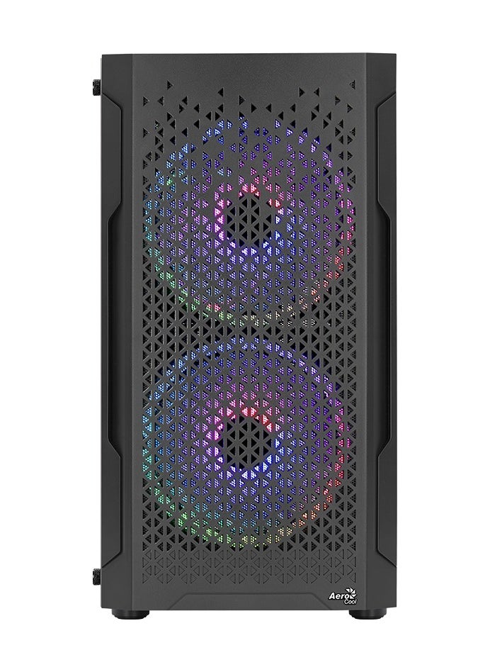 AEROCOOL Mini Tower Case Trinity Mini-G-BK-v3, Full Tempered Glass Side Panel, Supports Liquid Cooling, Built-in Air Vents, Supports Micro-ATX and Mini-ITX Motherboards, 3x ARGB Fan Included