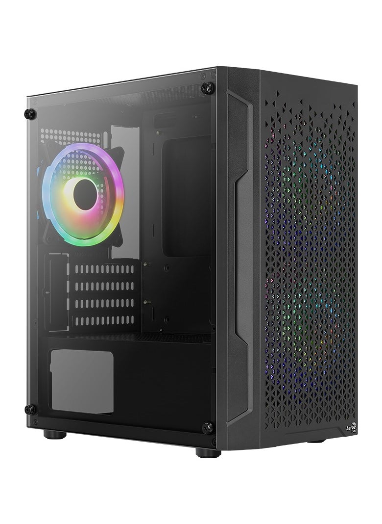 AEROCOOL Mini Tower Case Trinity Mini-G-BK-v3, Full Tempered Glass Side Panel, Supports Liquid Cooling, Built-in Air Vents, Supports Micro-ATX and Mini-ITX Motherboards, 3x ARGB Fan Included