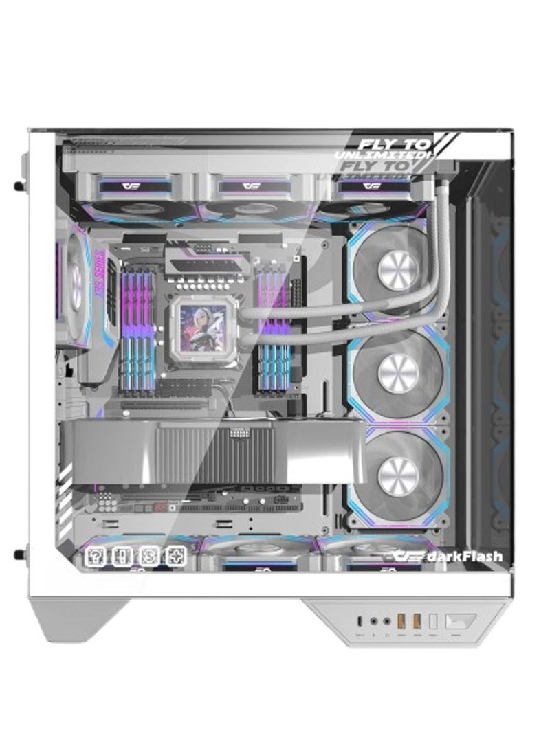 DY470 ATX Mid Tower PC Case – Supports ATX/M-ATX/ITX Motherboards, Up to 410mm GPU, 175mm CPU Cooler, 10 Fan Support, 2 Radiators (360mm Top/Side, 120mm Rear), 0.7mm SPCC Steel, 7 PCIe Slots, USB 3.0 x2, Type-C x1, HD Audio, Pre-installed ARGB Fans | White