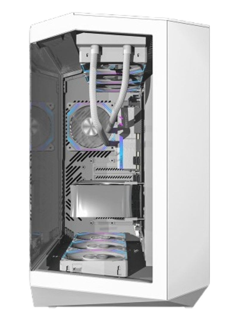 DY470 ATX Mid Tower PC Case – Supports ATX/M-ATX/ITX Motherboards, Up to 410mm GPU, 175mm CPU Cooler, 10 Fan Support, 2 Radiators (360mm Top/Side, 120mm Rear), 0.7mm SPCC Steel, 7 PCIe Slots, USB 3.0 x2, Type-C x1, HD Audio, Pre-installed ARGB Fans | White