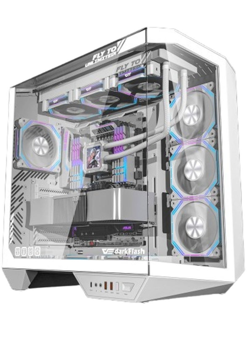 DY470 ATX Mid Tower PC Case – Supports ATX/M-ATX/ITX Motherboards, Up to 410mm GPU, 175mm CPU Cooler, 10 Fan Support, 2 Radiators (360mm Top/Side, 120mm Rear), 0.7mm SPCC Steel, 7 PCIe Slots, USB 3.0 x2, Type-C x1, HD Audio, Pre-installed ARGB Fans | White