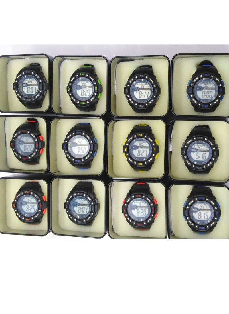 Children Digital Sports Watches, Water Resistant,Set of 12