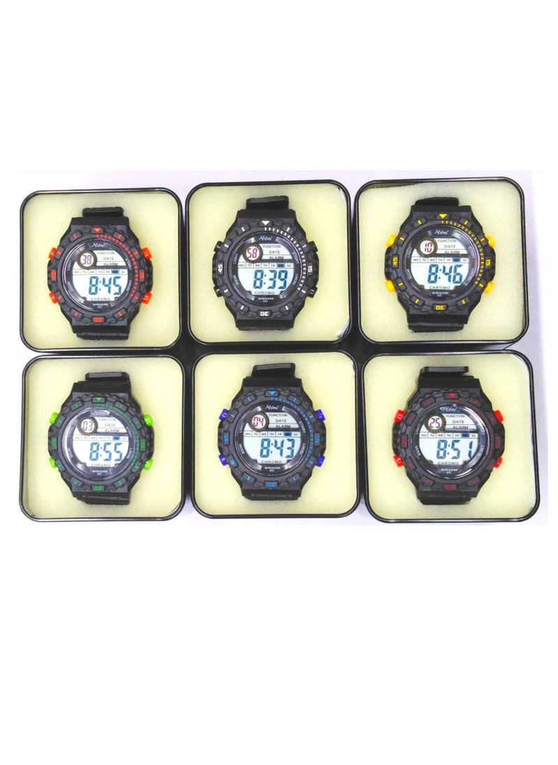 Children Digital Sports Watches, Water Resistant, Set of 6