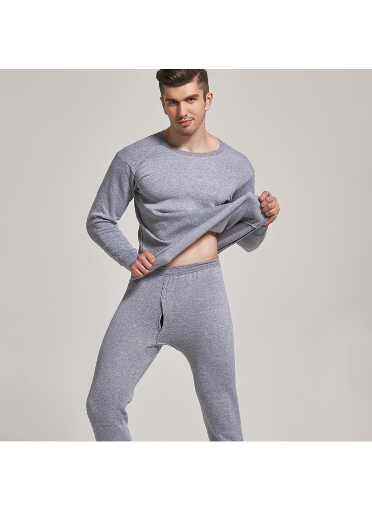 Mens Solid Warm Thermal Underwear Set Fleece LinedLight gray Light gray