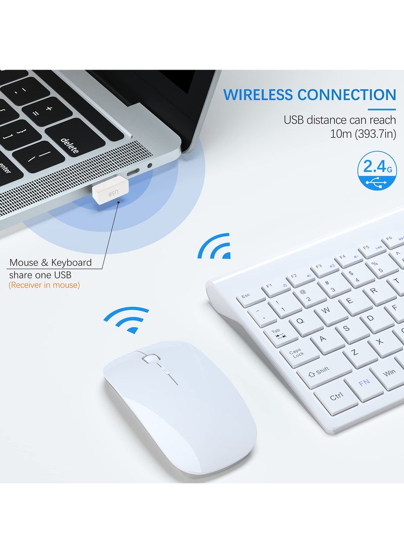 Wireless Keyboard and Mouse Ultra Slim Combo, 2.4G Silent Compact USB Mouse and Scissor Switch Keyboard Set, for PC/Laptop/Windows/Mac - White