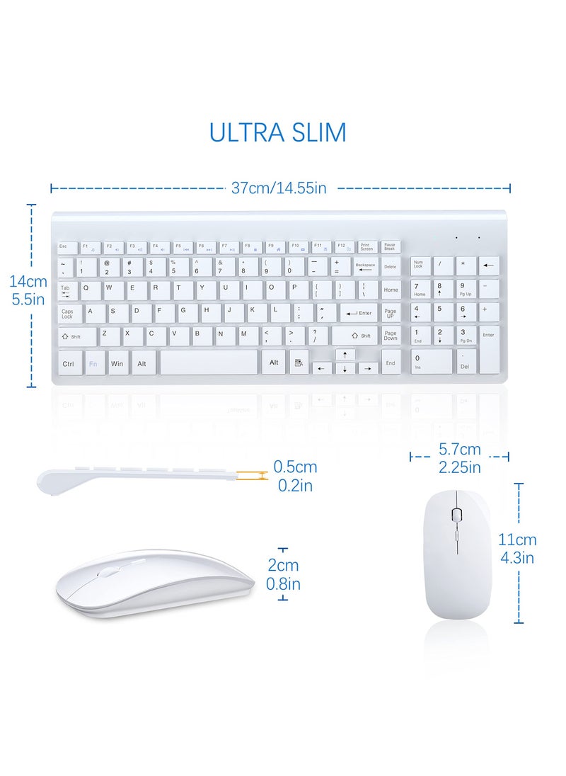 Wireless Keyboard and Mouse Ultra Slim Combo, 2.4G Silent Compact USB Mouse and Scissor Switch Keyboard Set, for PC/Laptop/Windows/Mac - White