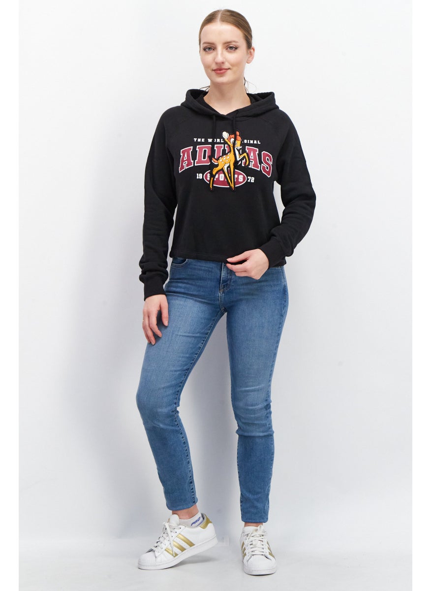 Women Sportswear Fit Long Sleeve Embroidered Sweatshirt, Black Combo