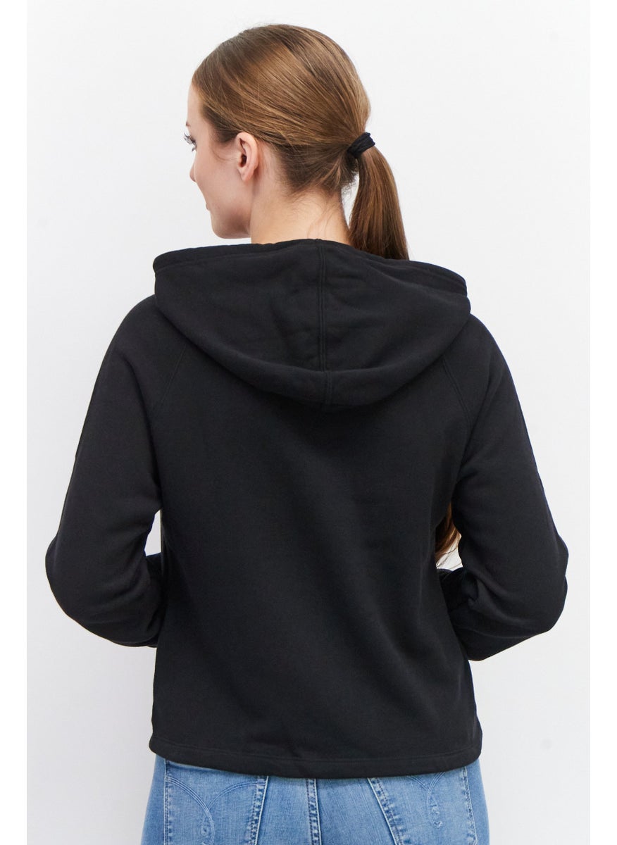 Women Sportswear Fit Long Sleeve Embroidered Sweatshirt, Black Combo