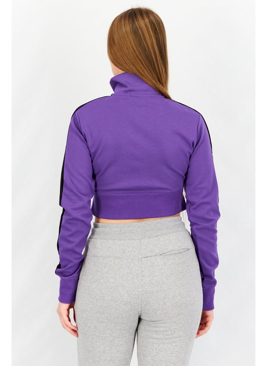 Women Sportswear Fit Long Sleeve Embroidered Logo Sweater, Purple