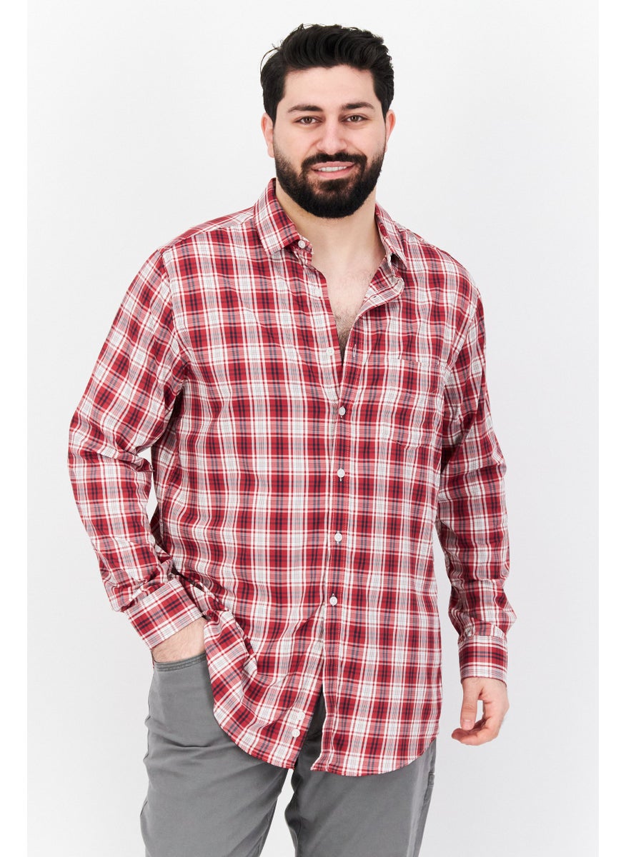 Men Regular Fit Plaid Long Sleeves Casual Shirt, Red Combo