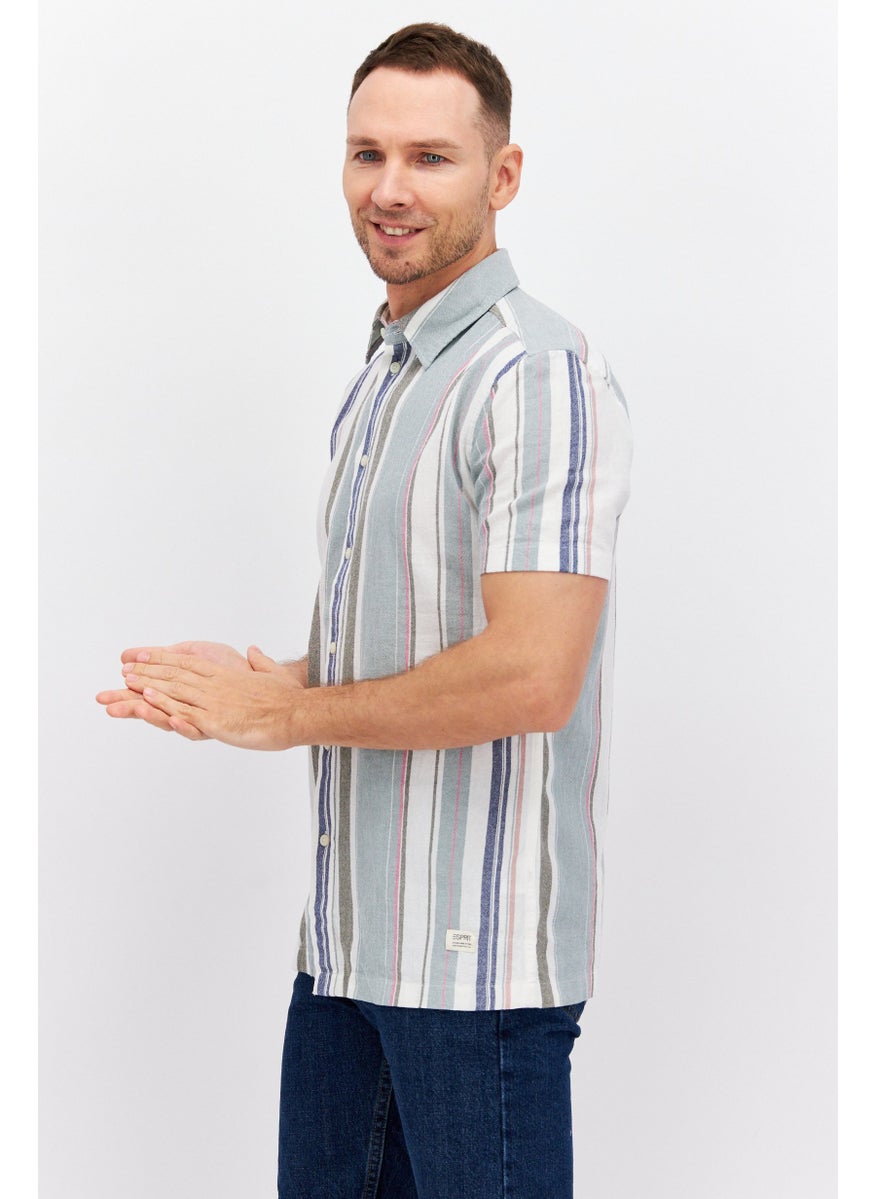 Men Regular Fit Stripe Short Sleeves Casual Shirt, Green