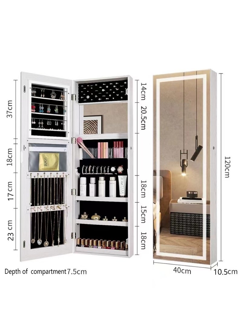 Full Body Mirror with LED Light Wall or Door Mount Mirror Jewelry Cabinet Armoire with Mirror Suitable for Jewelry Storage Cosmetics Storage Home Living Room Mirror Bedroom Mirror