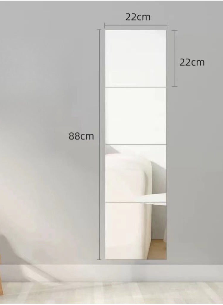 Full Length Mirror Full Body Mirror Self-Adhesive High-Definition Mirrors That Wall or Door Mount Dressing Mirror Makeup Mirror, Suitable for Living Room Bedroom Dormitory （4psc*22*22CM）