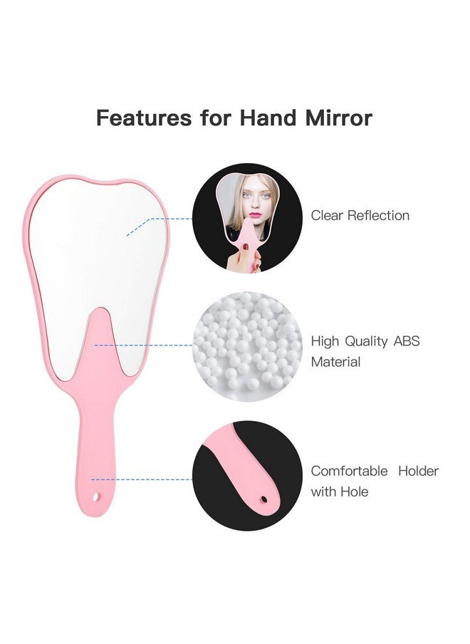 Tooth Shaped Mirror Hand Mirrors With Handle Pink, Face Mirrors Small Makeup Mirror Cute For Dental Clinic, Salon, Barber Or Hairdressing - Plastic & Glass