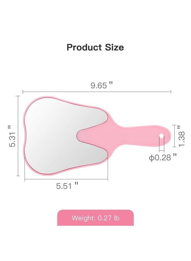 Tooth Shaped Mirror Hand Mirrors With Handle Pink, Face Mirrors Small Makeup Mirror Cute For Dental Clinic, Salon, Barber Or Hairdressing - Plastic & Glass