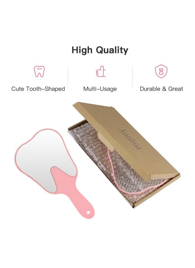 Tooth Shaped Mirror Hand Mirrors With Handle Pink, Face Mirrors Small Makeup Mirror Cute For Dental Clinic, Salon, Barber Or Hairdressing - Plastic & Glass