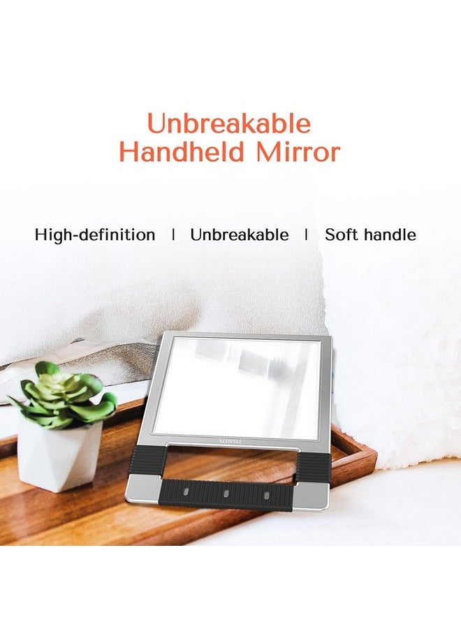 Unbreakable Hand Mirror, Silver, Rectangular, Tabletop Mount, Abs Frame, Handheld Mirror For Barber, Salon, Makeup, Shower