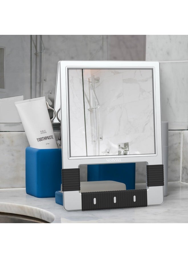 Unbreakable Hand Mirror, Silver, Rectangular, Tabletop Mount, Abs Frame, Handheld Mirror For Barber, Salon, Makeup, Shower