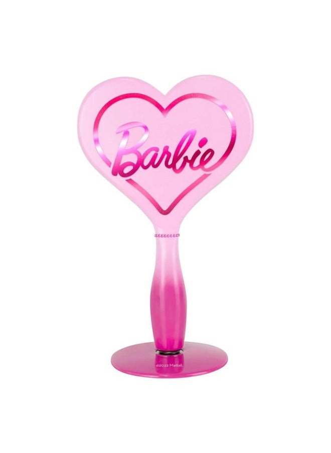 Impressions Vanity Barbie Led Handheld Makeup Mirror With Standing Base, Portable Travel Hand Held Mirror With Heart Shaped Lighting, Adjustable Brightness, Magnetic Ball Stand