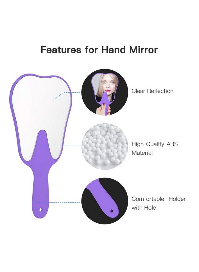 Tooth Shaped Mirror Hand Held Face Mirror Cute, Handheld Mirrors With Handle Purple Small Makeup Shower Mirror, Used For Salon|Barber|Dentist Clinic|Hairdressing