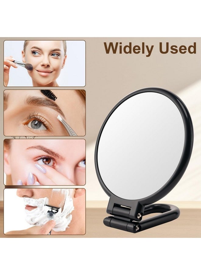 1X/10X Magnifying Handheld Mirror Double Sided, Foldable Travel Makeup Mirror, Adjustable Rotation Pedestal Hand/Hanging/Desk Vanity Mirror-Black