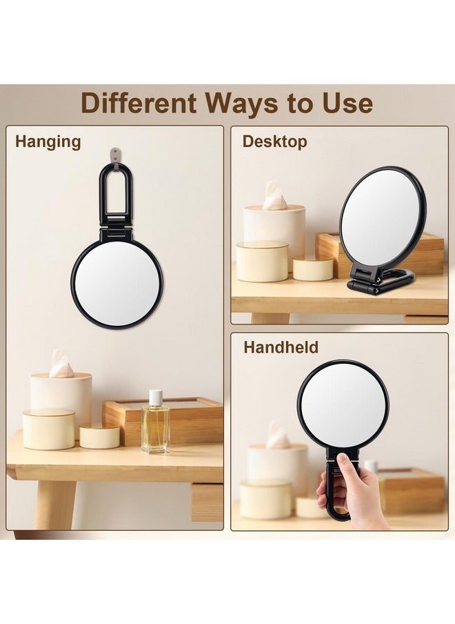 1X/10X Magnifying Handheld Mirror Double Sided, Foldable Travel Makeup Mirror, Adjustable Rotation Pedestal Hand/Hanging/Desk Vanity Mirror-Black
