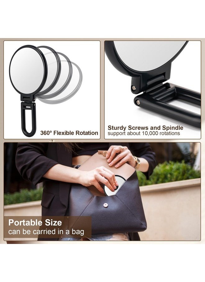 1X/10X Magnifying Handheld Mirror Double Sided, Foldable Travel Makeup Mirror, Adjustable Rotation Pedestal Hand/Hanging/Desk Vanity Mirror-Black