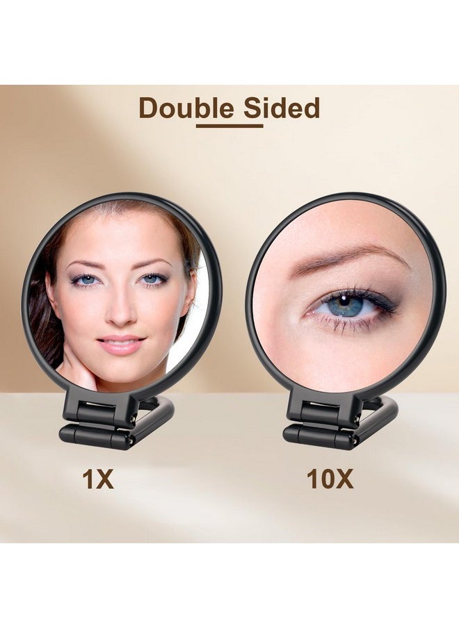 1X/10X Magnifying Handheld Mirror Double Sided, Foldable Travel Makeup Mirror, Adjustable Rotation Pedestal Hand/Hanging/Desk Vanity Mirror-Black