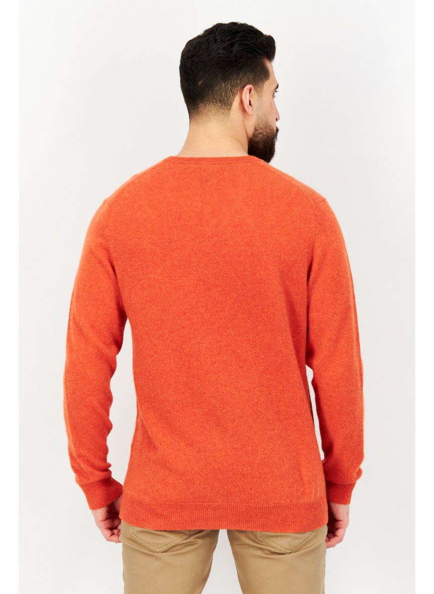 Men V-Neck Long Sleeve Knitted Sweater, Orange