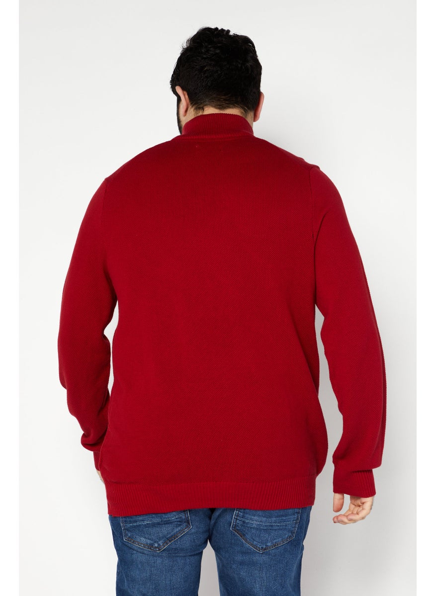 Men Mock Neck Knitted Long Sleeve Sweaters, Red