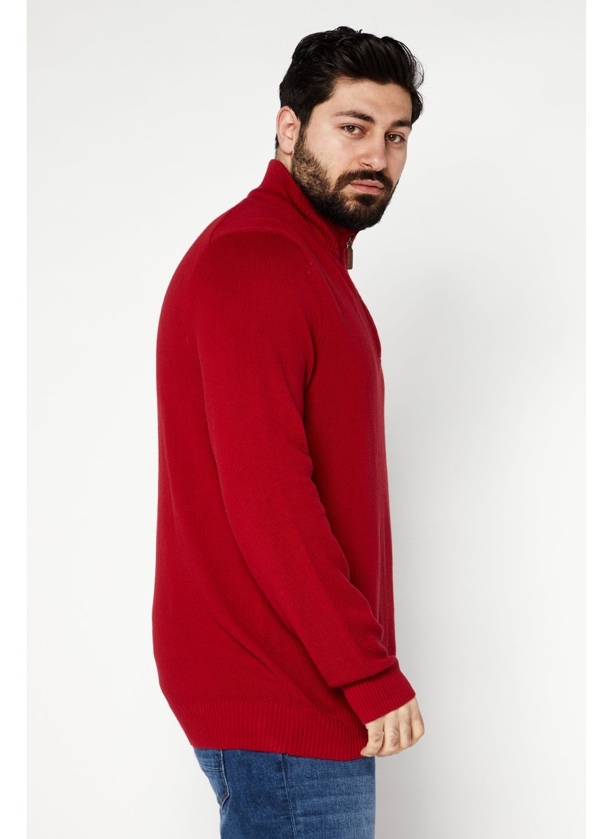 Men Mock Neck Knitted Long Sleeve Sweaters, Red