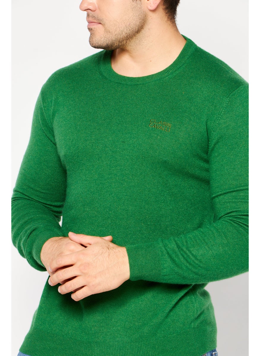 Men Crew Neck Long Sleeve Brand Logo Sweater, Green