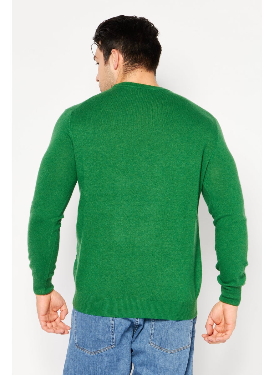 Men Crew Neck Long Sleeve Brand Logo Sweater, Green