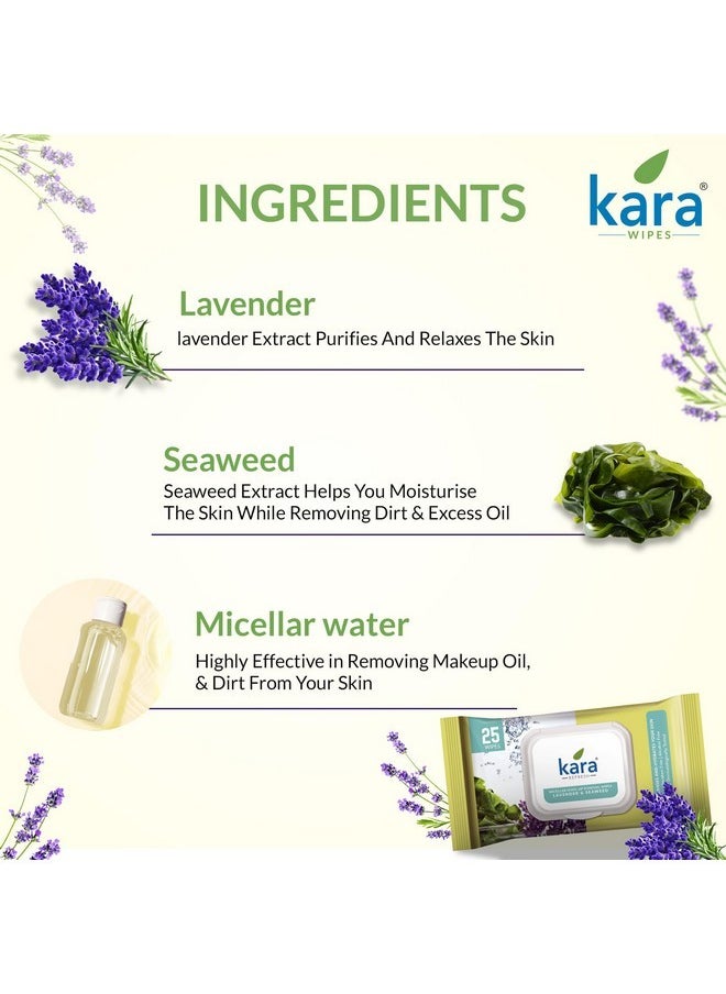 Lavender & Seaweed Facial Micellar Make-Up Removal Wipes With Lid - 25 Pulls (Pack Of 6) | Hydrates & Cleanses Skin | Alcohol-Free, Paraben-Free | Enriched With Vitamin E | Dermatologist Tested