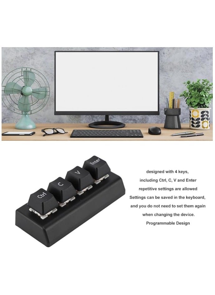 4 Keys Programmable Keypad, Macro Custom Gaming Keypad, Ctrl + C + V + Enter Switch, Mini Mechanical Keypad for Gaming Media with USB Wired Connection, Widely Compatible