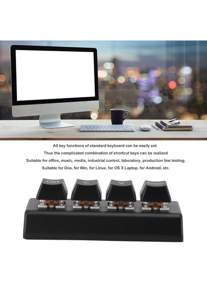 4 Keys Programmable Keypad, Macro Custom Gaming Keypad, Ctrl + C + V + Enter Switch, Mini Mechanical Keypad for Gaming Media with USB Wired Connection, Widely Compatible