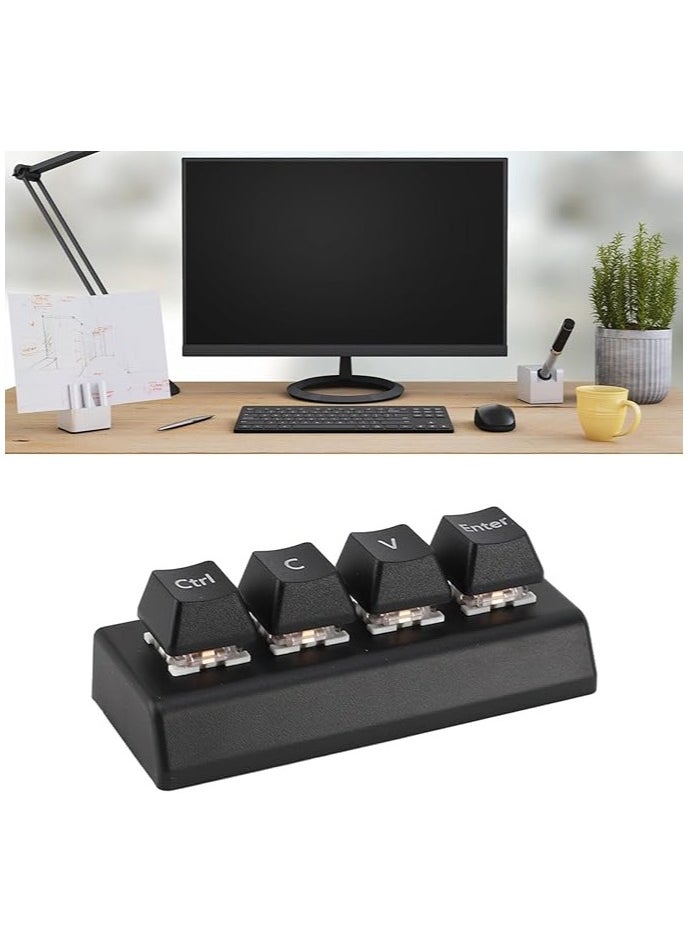 4 Keys Programmable Keypad, Macro Custom Gaming Keypad, Ctrl + C + V + Enter Switch, Mini Mechanical Keypad for Gaming Media with USB Wired Connection, Widely Compatible