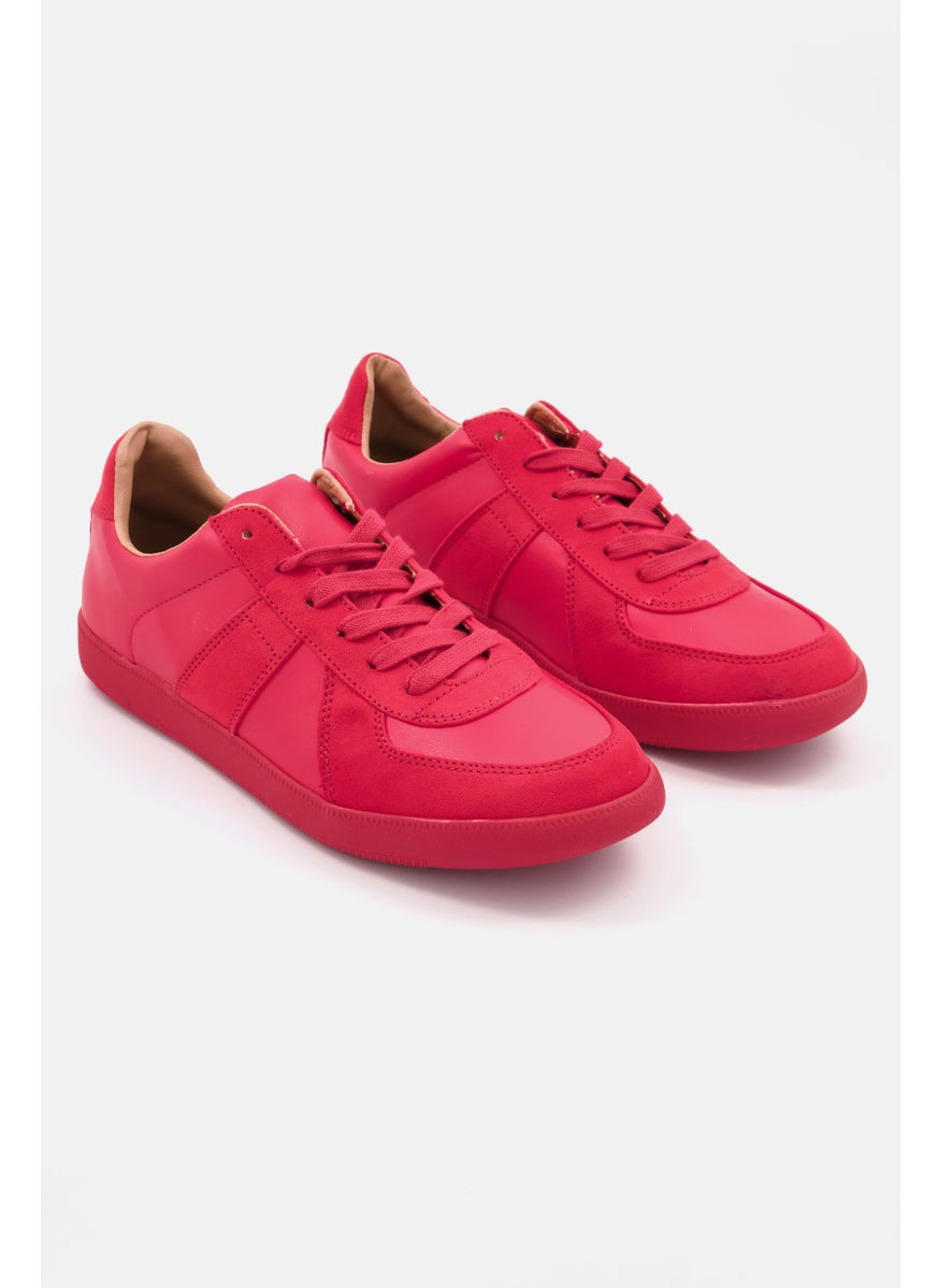 Men Faux-Leather Sneakers Casual Shoes, Red