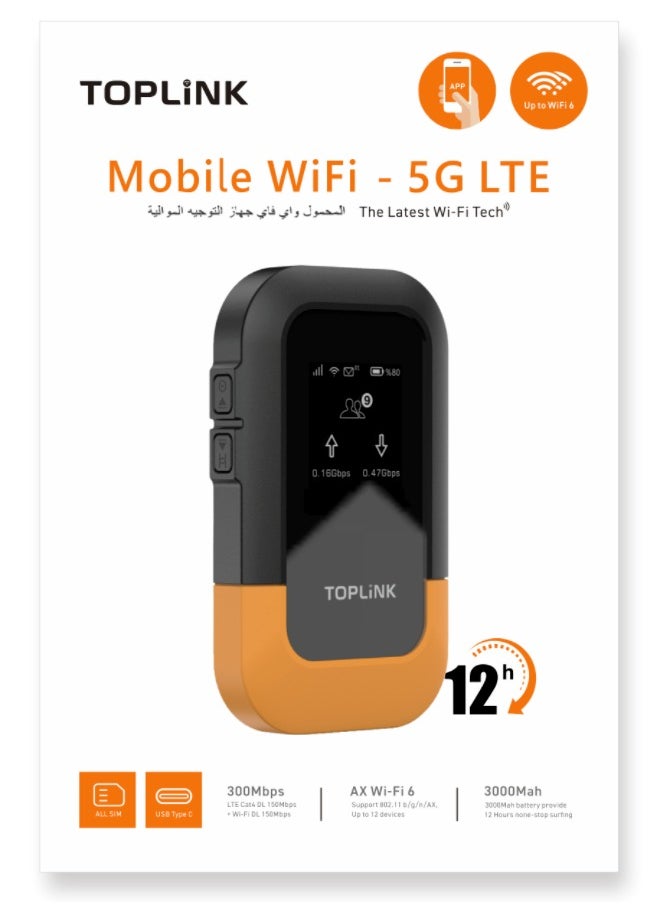 TOPLINK HW77C 4G Mobilie Wi-Fi Router With 3000mAh Battery ，LTE Cat4, Connects Up 32 Users,300Mbps Wireless