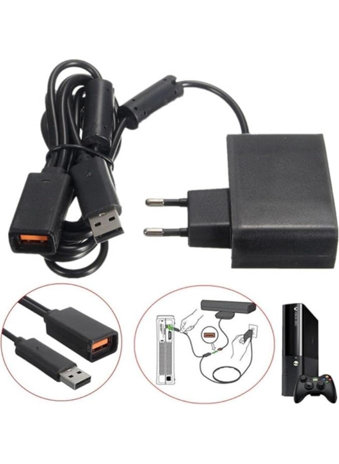 Black AC 100V-240V Power Supply EU Plug Adapter USB Charging Charger compatible with Xbox 360 Kinect Sensor