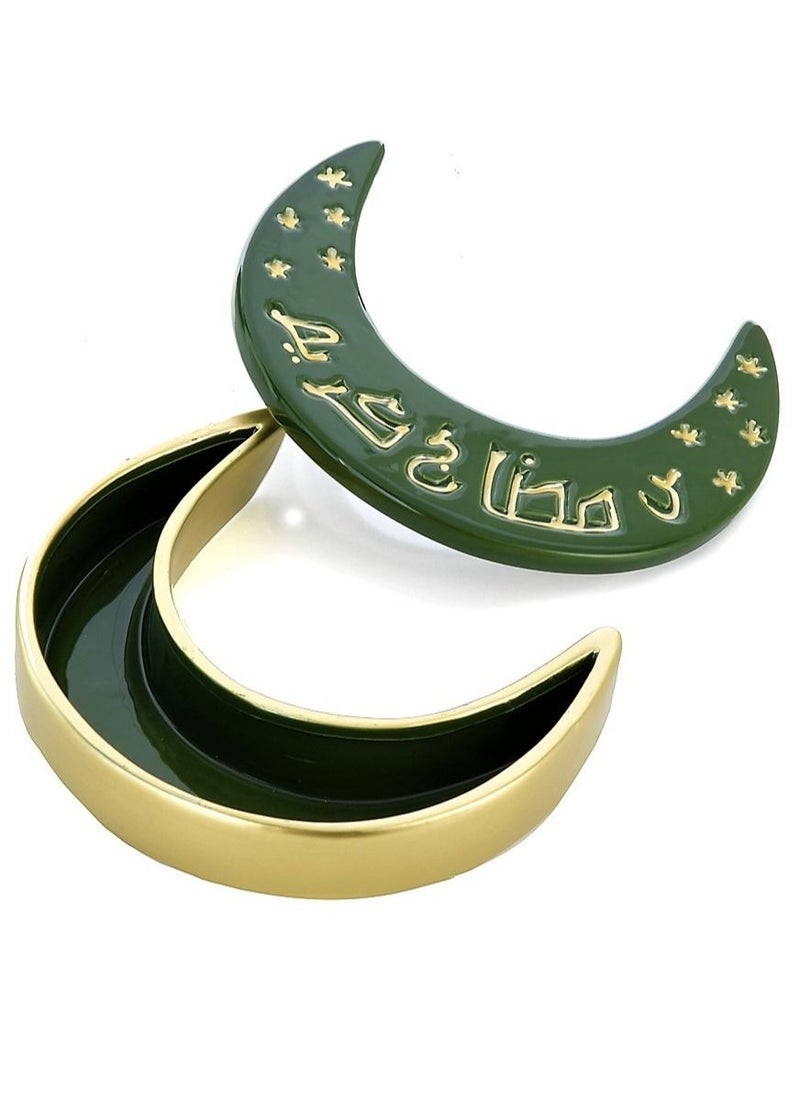 Ramadan Serving Plate Home Décor Green & Gold 19 * 16.5 * 4.5CM