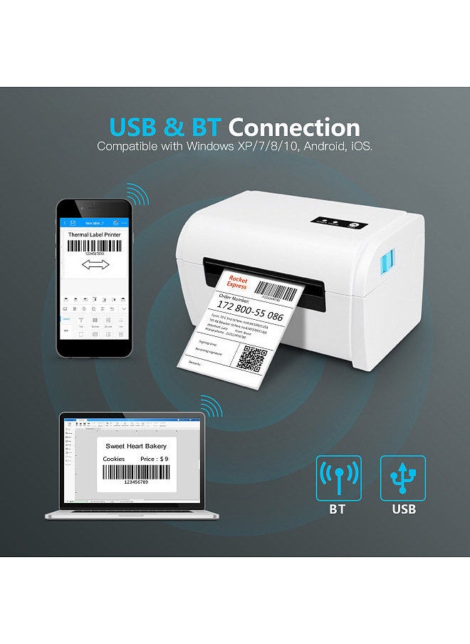 Thermal Label Printer High Speed Shipping Label Printer USB BT Connection Support 40-110mm Paper Width Compatible with Windows for Supermarket Store Restaurant Logistic