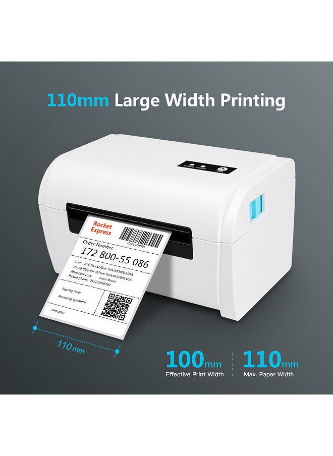 Thermal Label Printer High Speed Shipping Label Printer USB BT Connection Support 40-110mm Paper Width Compatible with Windows for Supermarket Store Restaurant Logistic