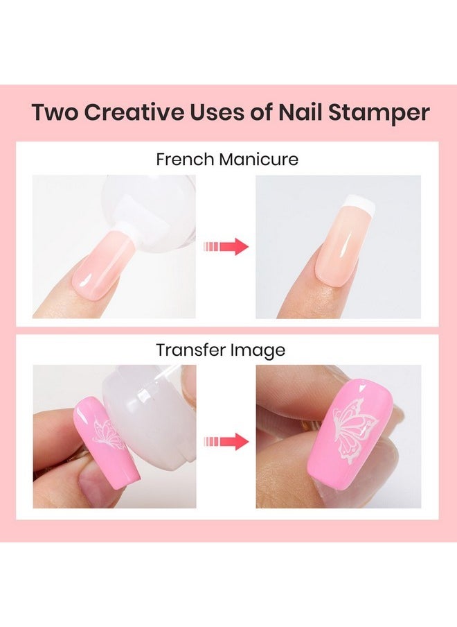 Beetles Nail Stamp, 4Pcs French Tip Tool Easy Manicure Nail Stamper Single Head Soft Silicone Long & Short French Tip Stamp Tool With 2Pcs Nail Scraper Decorations Diy Home Salon Gift For Girls Women