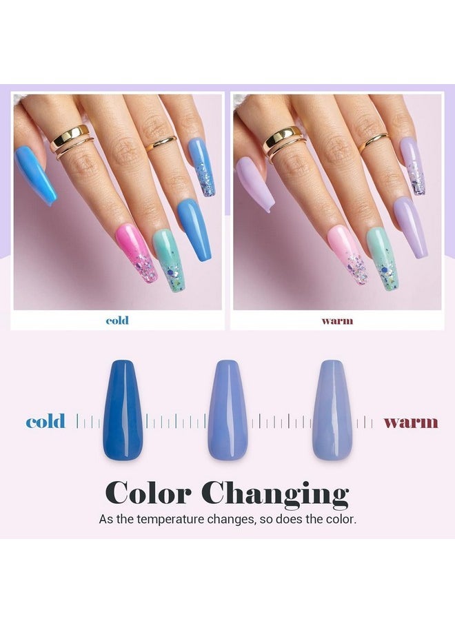 Color Changing Dip Powder Nail, Blue Temperature Mood Fall Winter Dipping Powder French Acrylic Nail Dip Art Starter Manicure Salon Diy At Home, No Nail Lamp Needed, 1 Oz / 28G