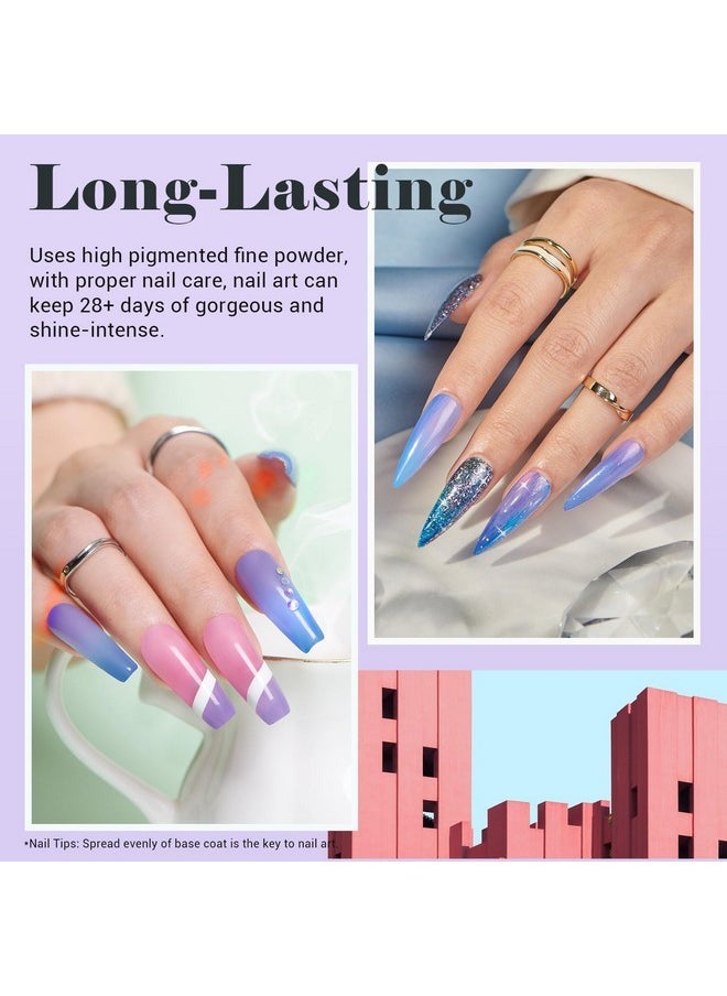 Color Changing Dip Powder Nail, Blue Temperature Mood Fall Winter Dipping Powder French Acrylic Nail Dip Art Starter Manicure Salon Diy At Home, No Nail Lamp Needed, 1 Oz / 28G