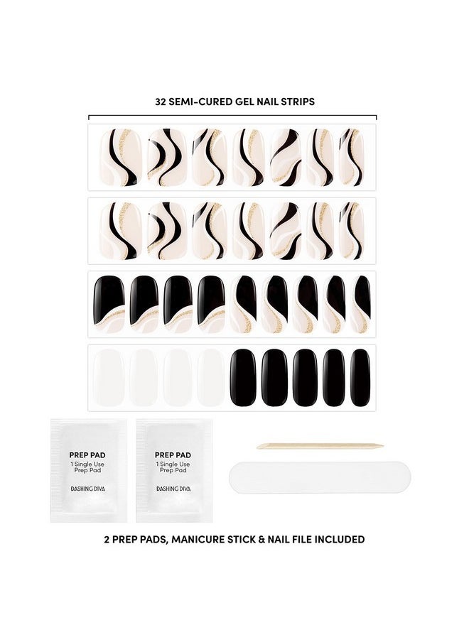 Glaze Nail Strips - Midnight Swirl | Works With Any Led Nail Lamp | Long Lasting, Chip Resistant, Semicured Gel Nail Strips | 34 Salon Quality Nude Gel Nails, 1 Prep Pad, 1 Nail File